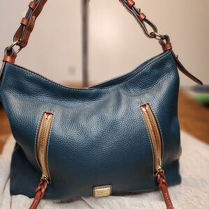 Dooney & Bourke Teal Leather Hobo Bag with Gold Accents
